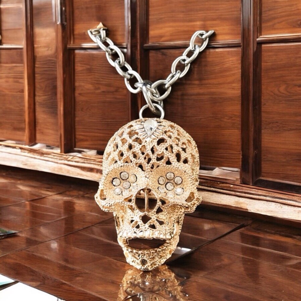 🆕 3D Crystal Skull on Rolo Cable Chain Alloy/Stainless Steel